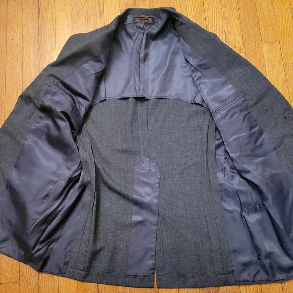 Brooks Brothers USA Golden Fleece Gray Glen Plaid Wool Jacket 46XL Blazer HOLES